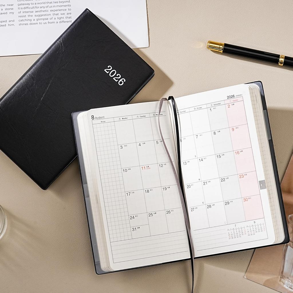2026 A6 Weekly Diary with Monthly PVC Black December Blocks, Cover, (Starts 2025)