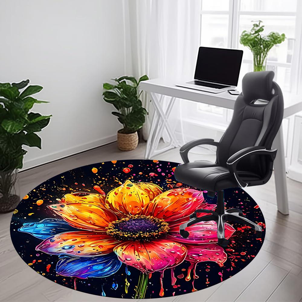 1 Stück Blume Blüte Büro Runder Teppich, Innenmatte Geeignet Für Büro, Unter Bürostühlen Schlafzimmer Wohnzimmer Heimdekoration, Raum Deko D070