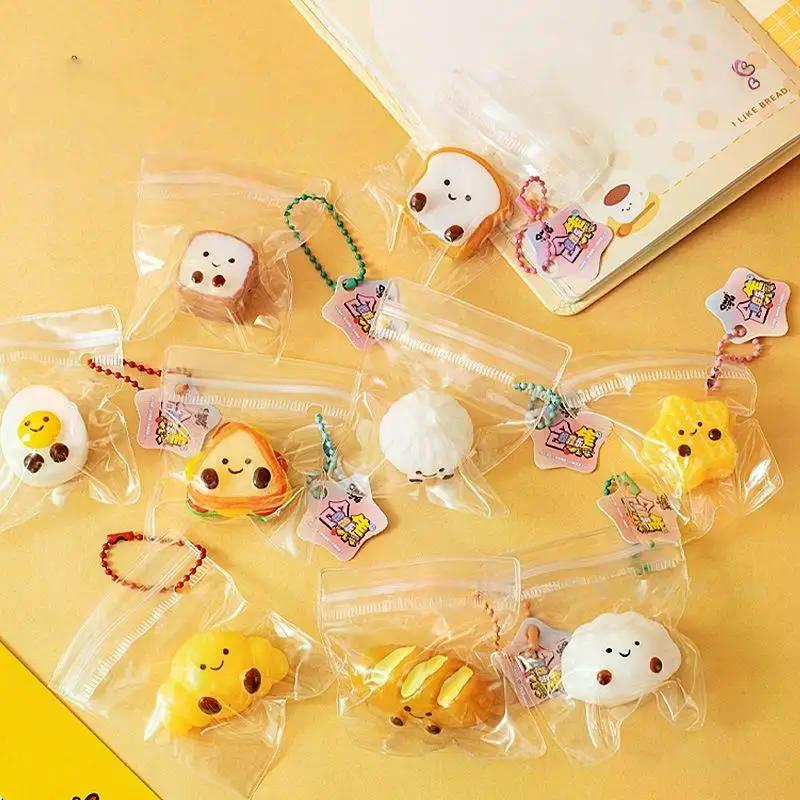 5Pcs Bread Dumping Food Stress Relief Squeeze Toys Mini Mochi Toys Sensory Pinch Fun Party Favor Gift Keychain PendantHot Sale