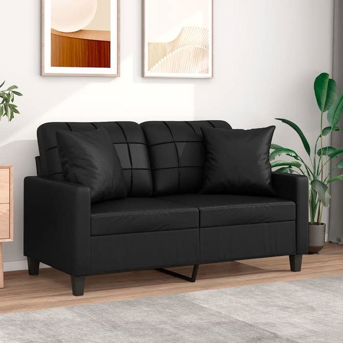 VidaXL Canapé 2 places avec oreillers décoratifs noir 120cm similicuir, canapé, causeuse, canapé de salon, canapés, canapé 3200798