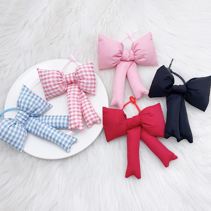 Checkered Bow Keychain Pendant Solid Color Bow Keychain For Women Girls Cute Sweet Bag Decoration Accessories Gifts