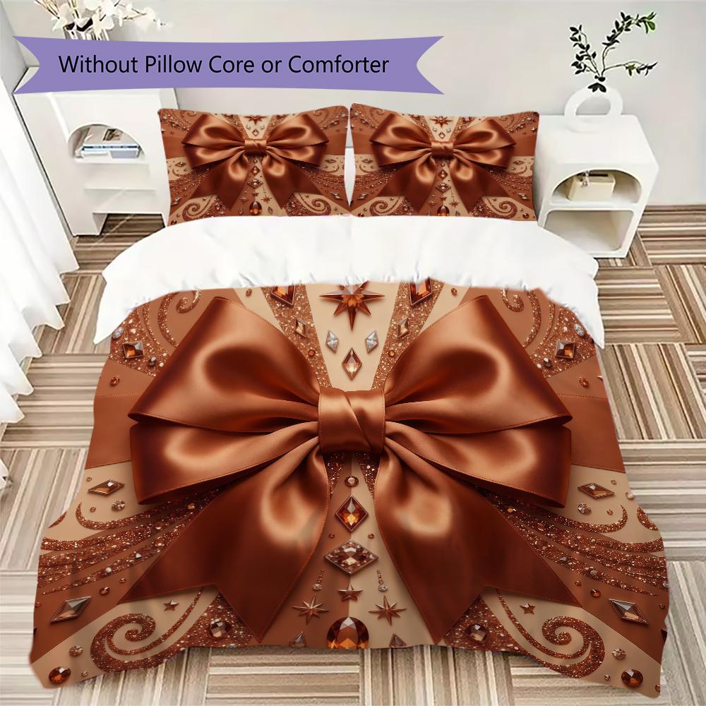 Luxury Ribbon Bow Pattern Bedding Uilt Set Uilt Cover Pillowcase Home Decoration Birthday Gift (1 * Duvet Cover + 2 * Pillowcase Without Core)
