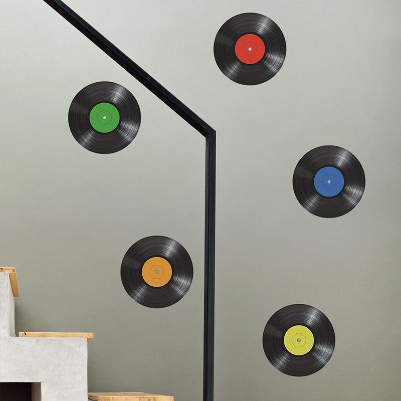 Creative Music Vinyl Record Wall Sticker Self-Adhesive Removable Decal for Bedroom Living Room Hallway Dorm Decor