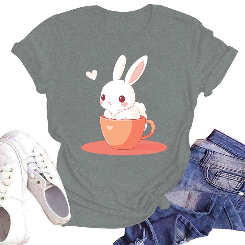 Tricou cu mânecă scurtă și imprimeu casual pentru femei, cu guler rotund