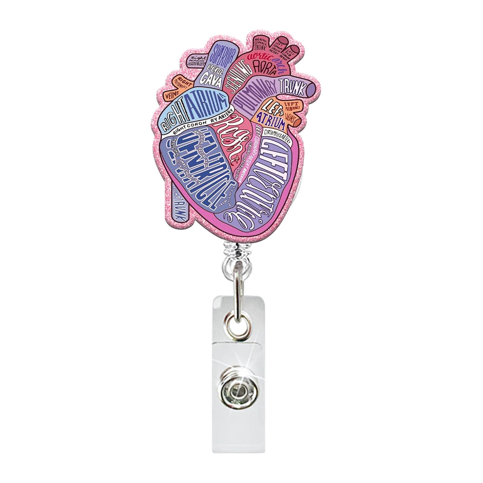 

1Pc Medical Heart Brain Lungs Acrylic Glitter Retractable Badge Reel Rotating Crocodile Clip ID Badge Holder for Doctor Nurse