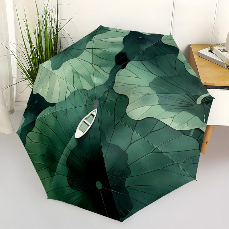1pc Lotus Leaf Boat Automatic Open/close Folding Compact Umbrella, 8-Rib Sturdy Canopy, Lightweight Portable, Everyday Use, Gift, Outdoor Umbrella, Tr