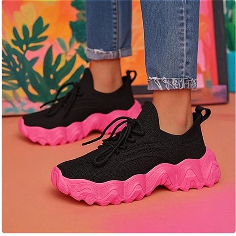 Avant Garde Women'S Knitted Shoes Mesh Can Stretch Lightweight Thick Soled Shoes Cushioning Versatile For Daily Use Light Shoes