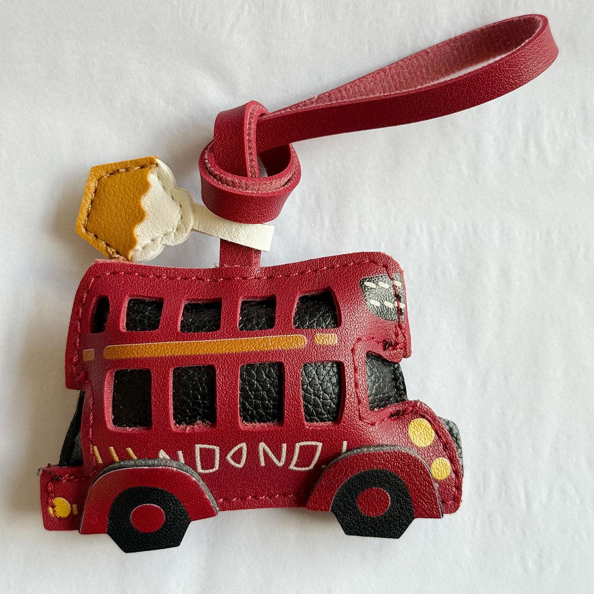 

Europe, America, London Bus Leather Bag Pendant Keychain Accessories Handmade Coffee Cup Simple Bag Pendant темно-червоний колір