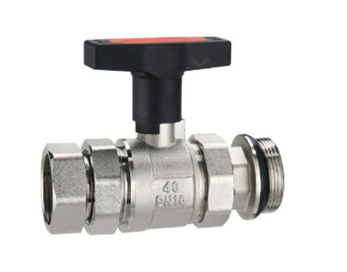 Double-Circuit PPR Ball Valve with Male/Female Threads, Double Union, Straight-Through, Buffer Tank, High Stem, Large Bore, Brass Valve