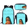 Cartoon Youthful Novelty African Girls 3D Print 3pcs/Set Student Travel Bags Laptop Daypack Backpack Lunch Bag Pencil Case