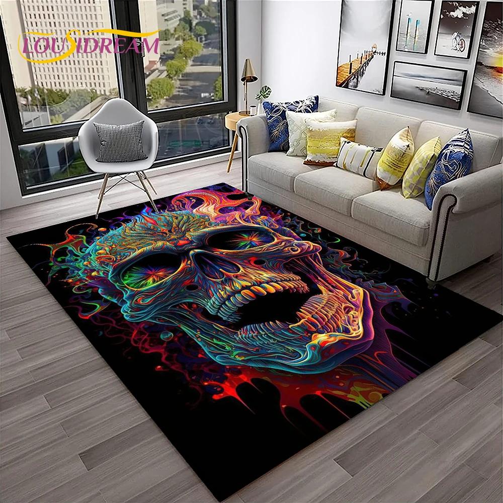 3D Gothic Horror Skull Carpet Rug for Home Living Room Bedroom Sofa Playroom Doormat Decor,Kid Game Area Rug Non-slip Floor Mat