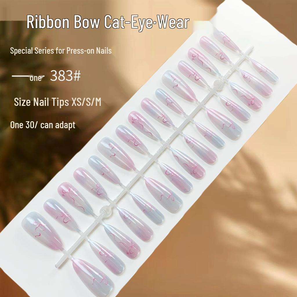 

Ombre Manicure Bow Cat Eye Wearable Fairy White Fake Nails Set