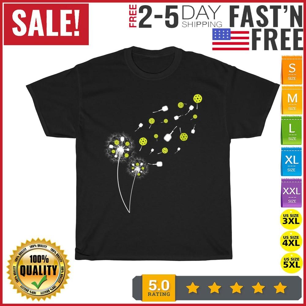 

Womens Pickleball Paddle Lover Fan Dandelion Seeds Floral Art T Shirt Men Women XL