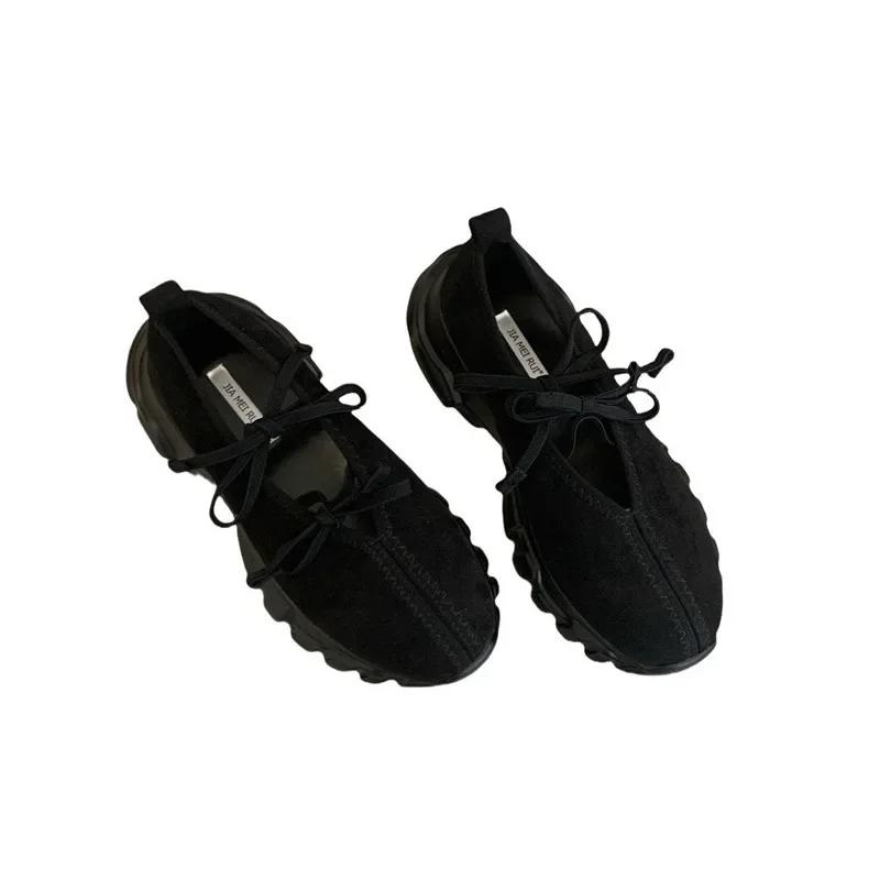 2025 Autumn New Style Korean Version French Style Round Toe Double Bow Thick Bottom Casual Fashionable Mary Jane Women's Shoes