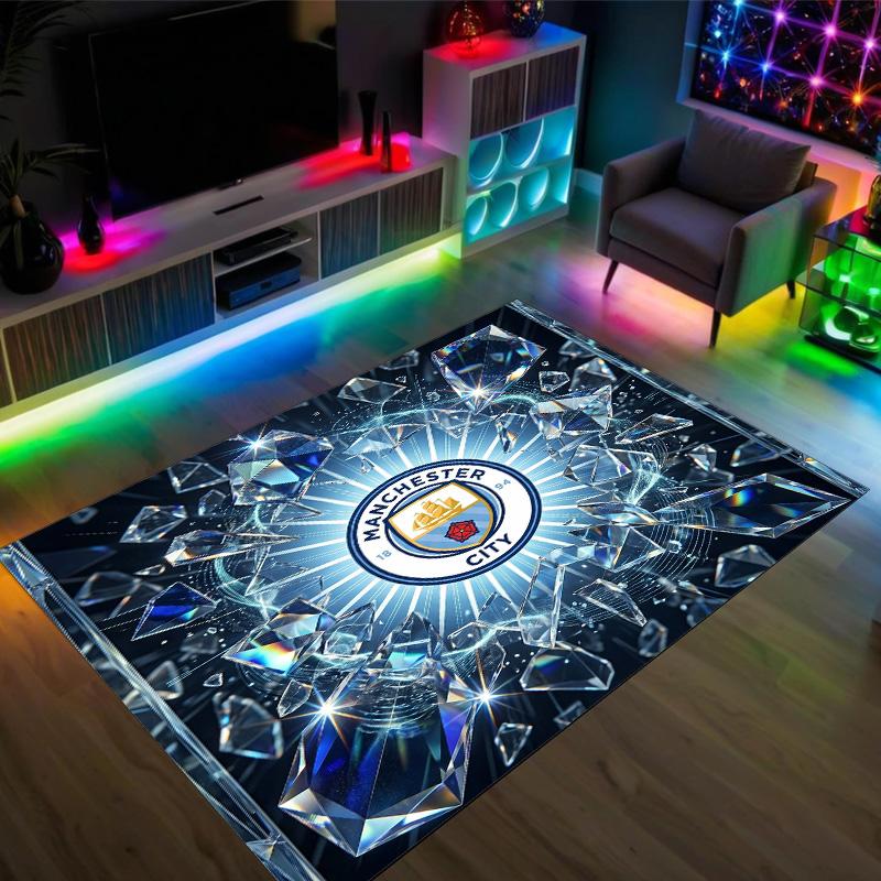 Manchester City Design Crystal Velvet Carpet Cozy Non?Slip Printed Rug For Bedroom Living Room Entrance