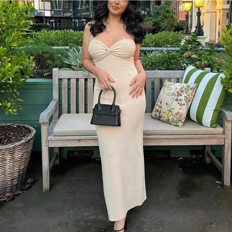 New Spring and Summer Knitted Knotted Fashionable and Sexy Woolen Dress