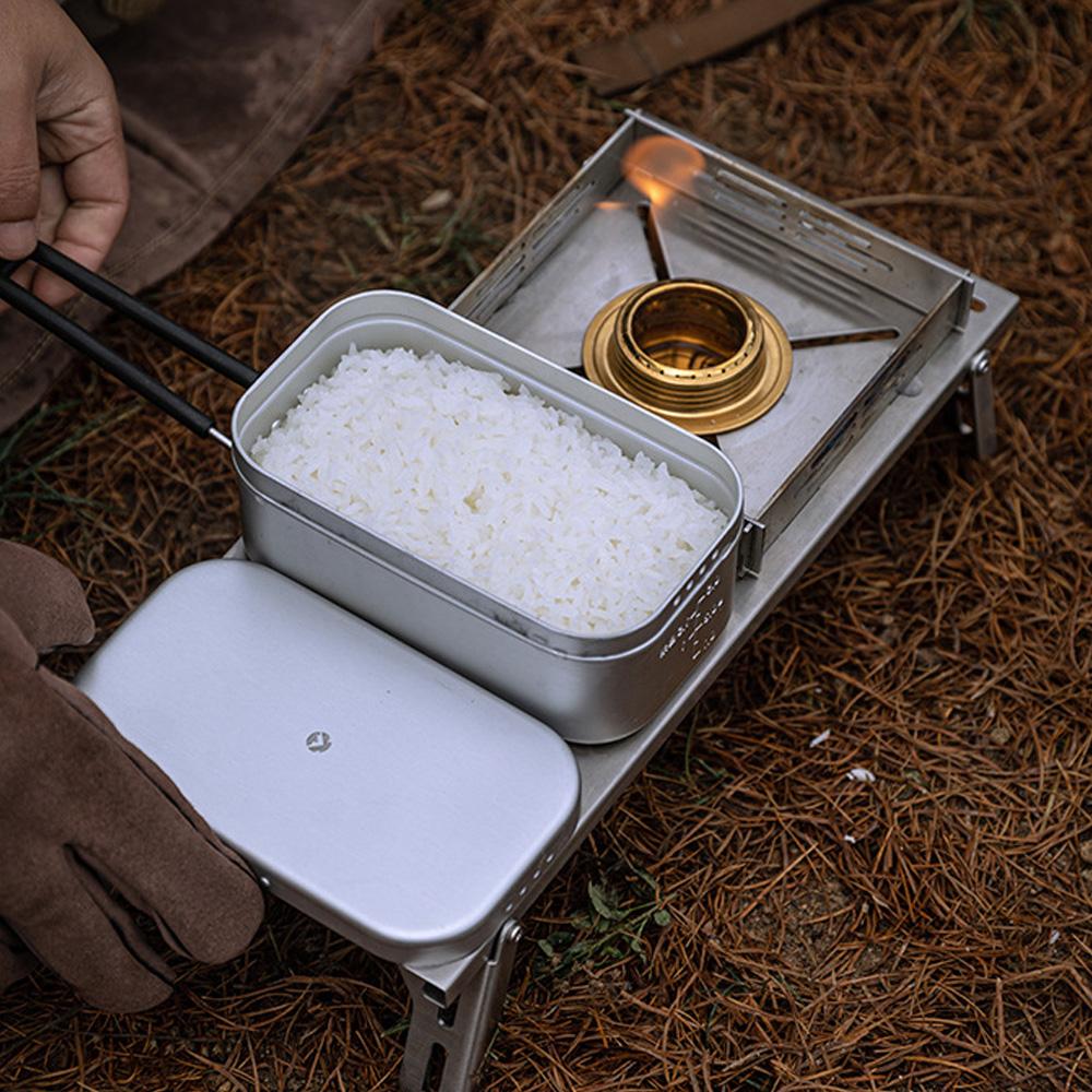 Camping Lunch Box Folding Handle Aluminum Camping Bento Container Camping Picnic Cookware 650ml