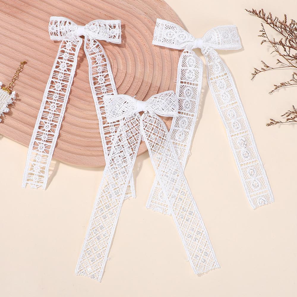 20Pcs/lot random long tail lace bowknot hair clips girls ponytail hair gripes sweet women fresh wedding dress boutique barrette