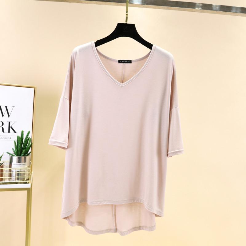 Spring Summer Women's Dusty V Neck Batwing Sleeve High Low Hem T-Shirt
