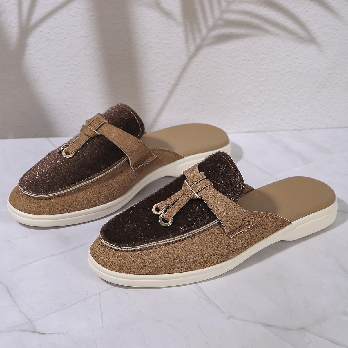 

Женские однопедальные ленивые тапочки однотонные ретро баотоу полуволосатая поверхность женские тапочки с мягкой подошвой 42