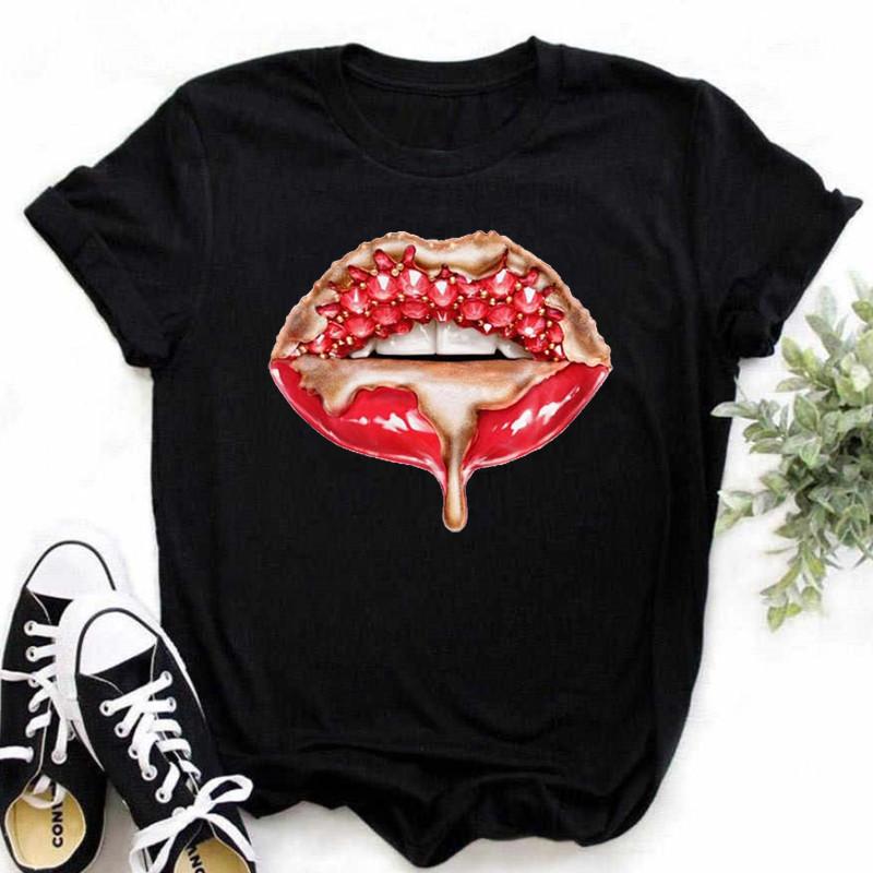 Spring Summer Plus Color Lips Loose Casual Fashion Simple Round Neck Pure Cotton Short Sleeved Top T-Shirts Women’s