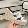 Fashion Corss Strap Patent Leather Platform Women Sandals Wedges Espadrilles Slip On Fashion Heels Open Toe 2025 Summer Newest Slides