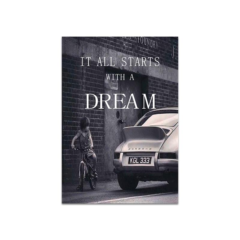 

Украшение для дома, черно-белый постер «Все начинается с мечты», холст, картина, декор для комнаты, художественные принты, безрамное 21X30cm No Frame