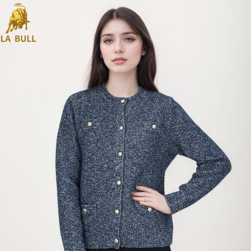 

LA BULL Women s Small Fragrance Style Round Neck Knitted Cardigan XL