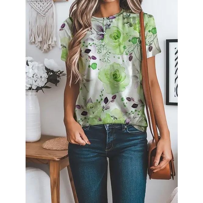 Sommer Rundhals Blumen Schmetterling Muster 3D Druck Top Modische Lässige Kurzarm Damen T-Shirts