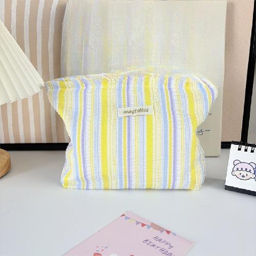 Portable Large Capacity Ruffled Striped Toiletry Bag, Travel Makeup Pouch for Women, Skincare Storage Liner & Cosmetic Organizer