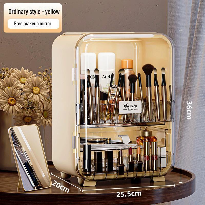 Boîte de Rangement Cosmétique Anti-Poussière de Grande Capacité avec Miroir pour Coiffeuse.