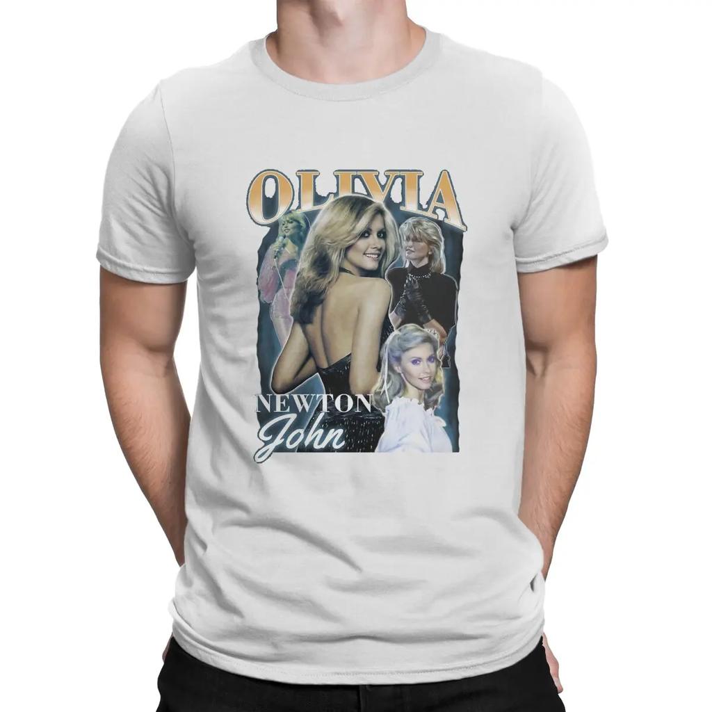 Funny Australian Pop Female Singer T-Shirts Men O Neck Cotton T Shirt Olivia Newton John Short Sleeve Tee Shirt Original Clothes