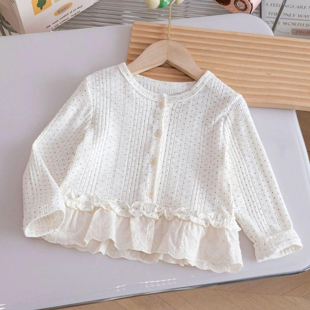Girls' Autumn Lace-Trim Cardigan: Sweet Korean Patchwork Jacket.