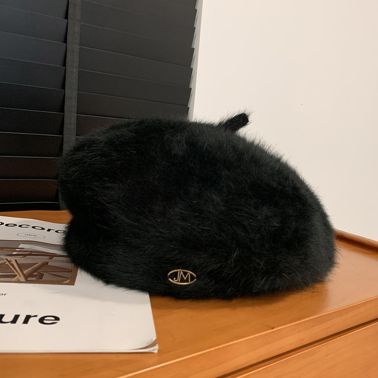 

2023 High Quality Upgraded Rabbit Hair Beret Atmosphere Ceiling Versatile Internet Celebrity Painter Hat Women Retro / One size 52-60cm чорний