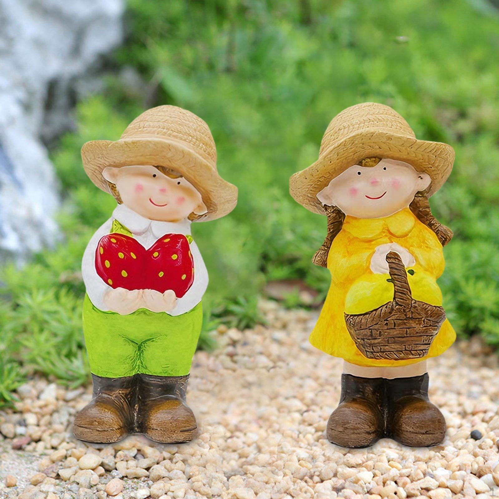 

2Pcs Boy Girl Garden Statues Decorative Figurines Figure Sculptures Lawn Ornaments for Cabinet