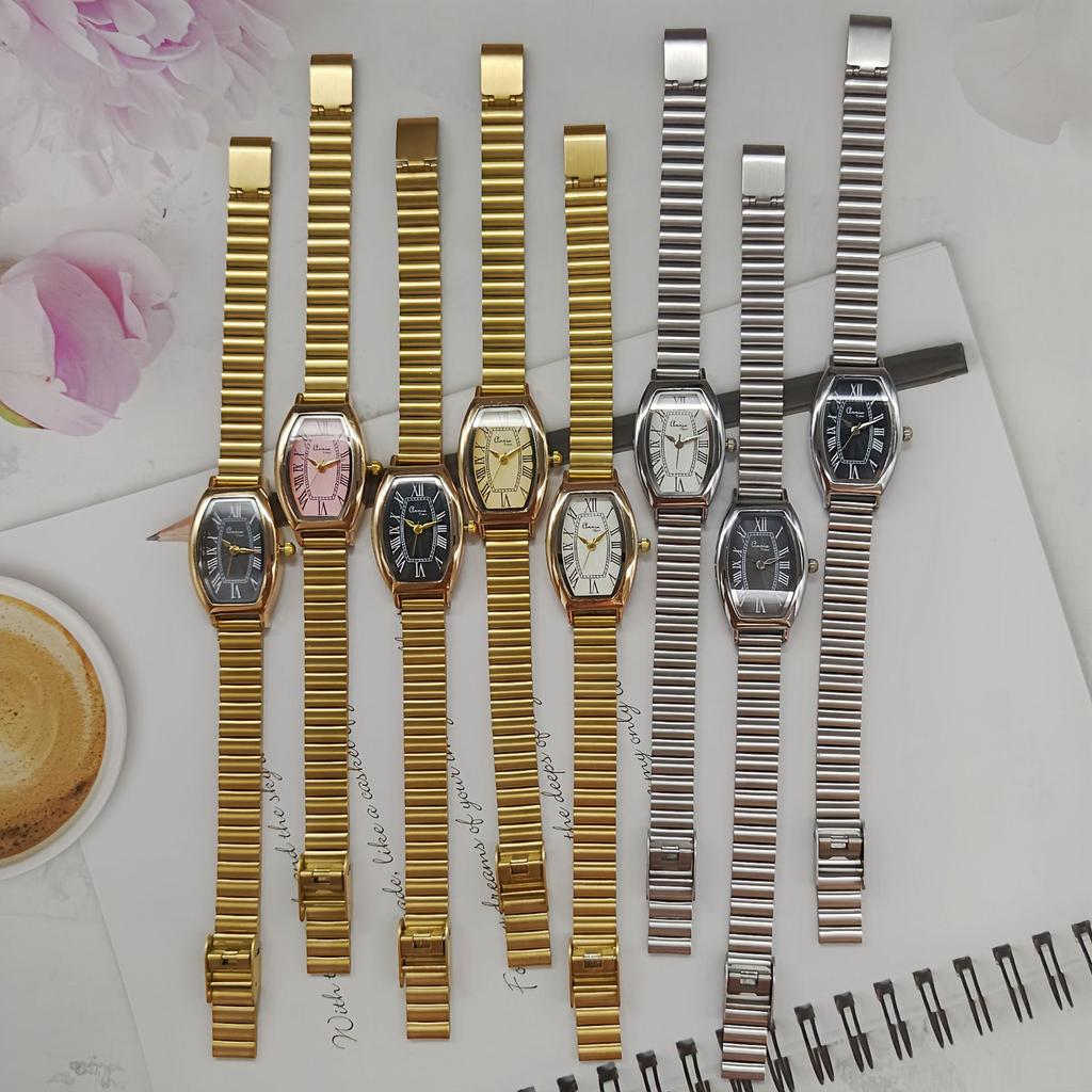 Mode Fassförmige Damen Quarz Uhr Klassisches Stahlband Damen Quarz Armbanduhr Relógio Feminino Reloj De Mujer