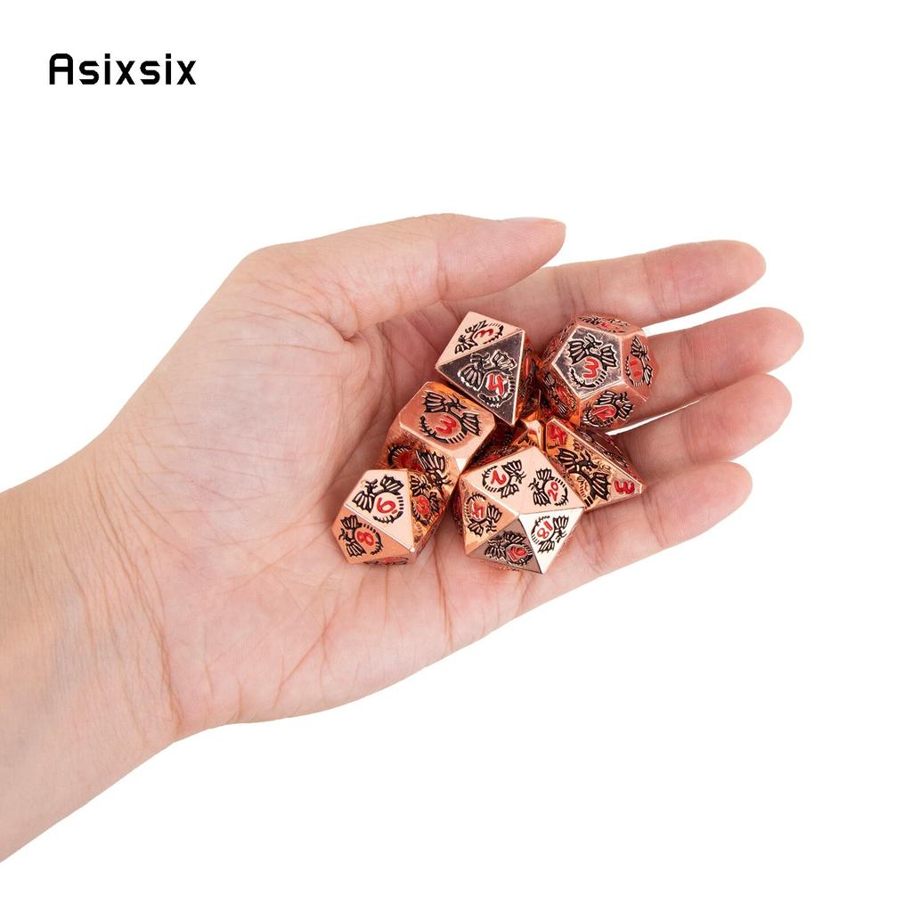 7 Pcs Copper Dragon Metal Dice Solid Metal Polyhedral Dice Set Suitable for Role-Playing RPG Board Game Card Game