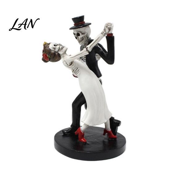Decorative Resin Figurine for Party Day of The Dead Dancing Skeleton Couple Figurine, Halloween Gothic Wedding Lover Statue, Romantic Bride