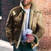 Same Color, Same Size, Men's Imitation Leather, Fleece and Fur Integrated, Short Belt, Large Lapel.
