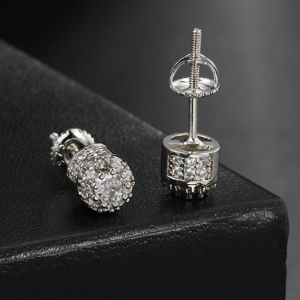 

Хіп-хоп сережки-пусети з цирконієм Чоловічі Геометрія Повністю діамантові Позолочені Сережки з гвинтовою застібкою Персоналізований тренд Ювелірні вироби для вух Platinum + White Stone