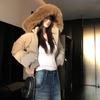 Women's American Retro Camel Winter Fur Hooded Slim-Fit Down Coat