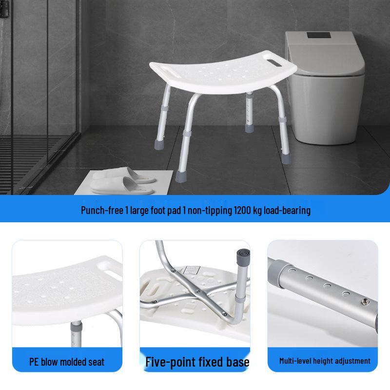 Adjustable Non-slip White Bath Stool for Elderly & Pregnant Women