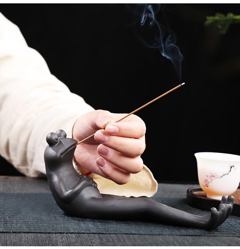Frog Incense Stick Holder Ceramic Insence Burner Ash Catcher Incense Nice Stand Frog Ornament for Aromatherapy Yoga for Home