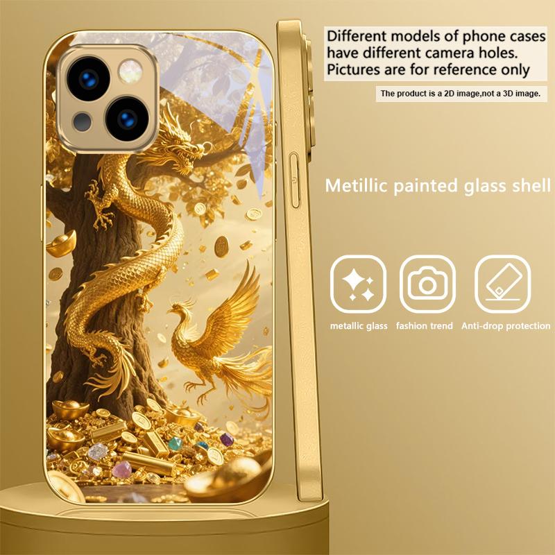 Golden Dragon Coiling For IPhone 17Pro Max 16 17 Pro 15 Pro 14 13 Plus 12 Mini 11Pro Max XR 16E 17 Air Golden glass phone case