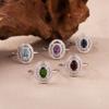 S925 Sterling Silver Colored Treasure Ring Women'S Natural Topaz Sapphire Olivite Diopside Garnet
