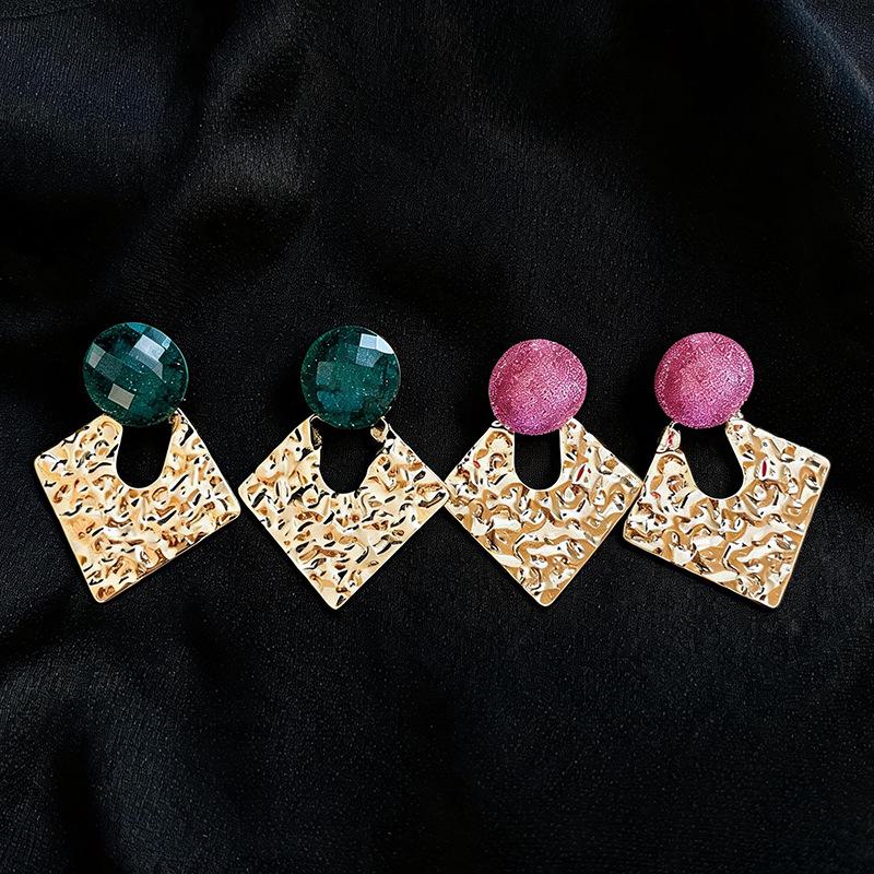 Silver Needle Retro Geometric Resin Pleated Rhombus Stud Earrings