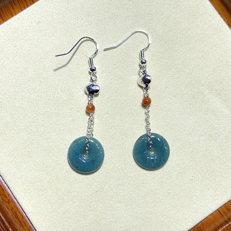 Natural crystal jewelry, jadeite A goods, blue water jadeite safety buckle earrings, earrings.