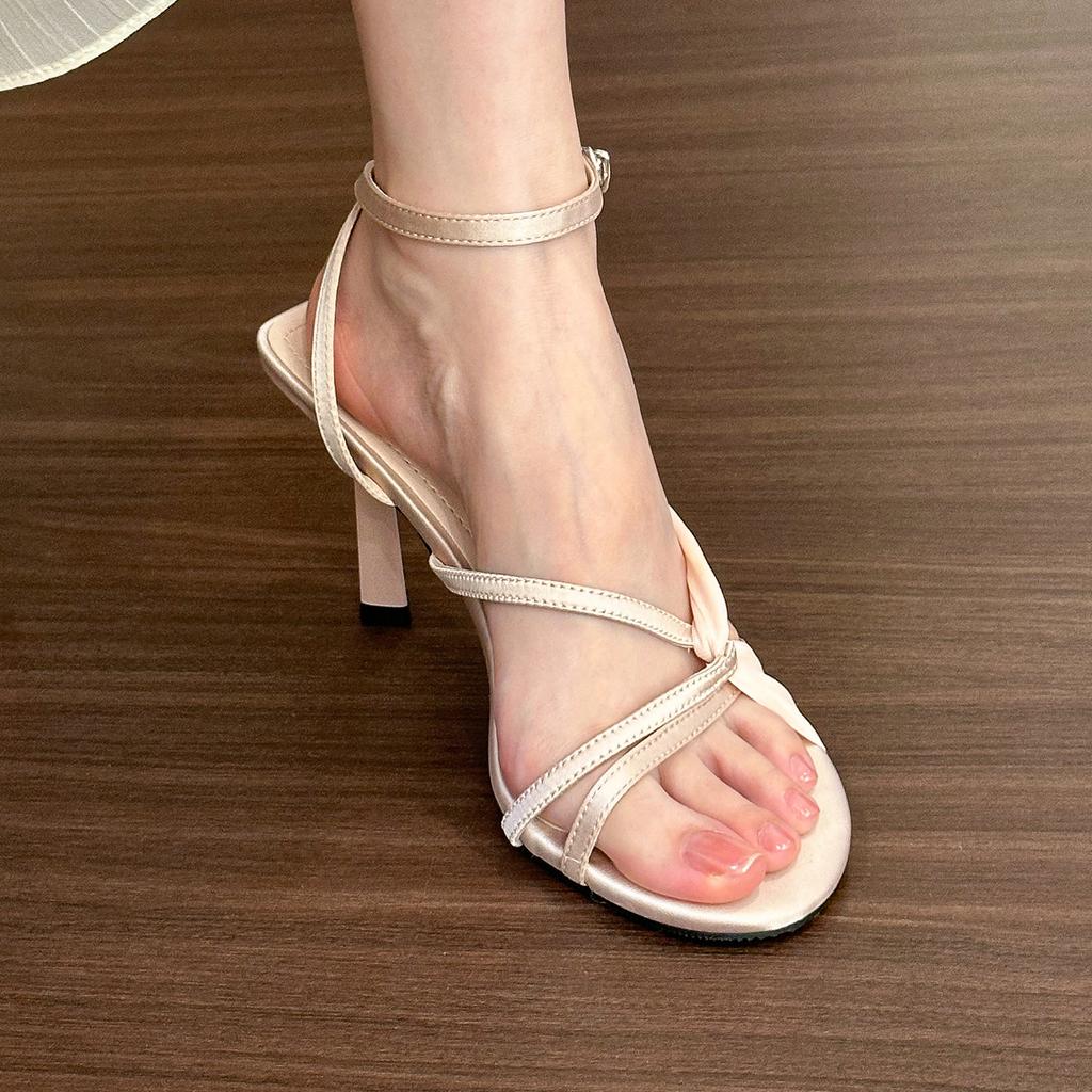 Human pink, meat pink high-heeled sandals women's summer mesh fairy shoes