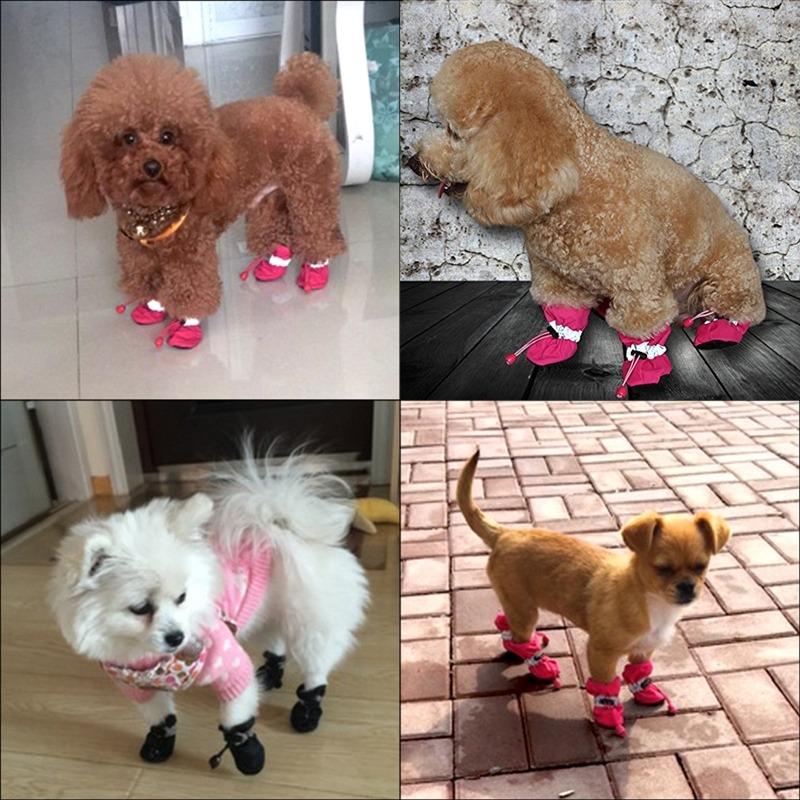 4Pcs Pet Dog Rain ShoesDog Booties Anti Slip Waterproof Dog Rain Shoes Thick Warm Dog Puppy Dog Socks Booties
