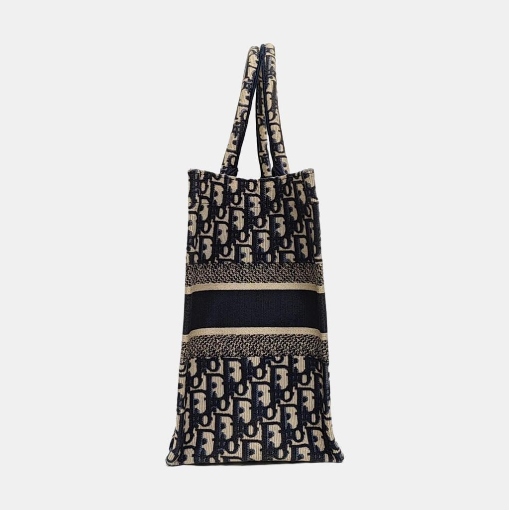 [Usato] Borsa Tote Media Tela Blu Ricamo Monogramma Borsa a Mano - Ottime Condizioni #7AWINR